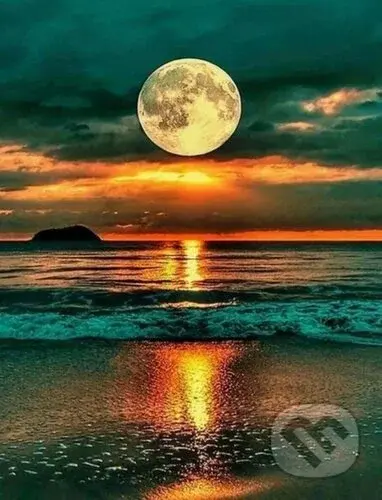 Úplněk nad oceánem 30x40cm (Diamantové malování)