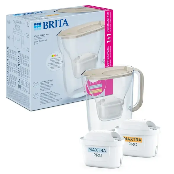 Kanvica BRITA Style Essential piesková 2,4l + 2 filtre - MP Pure Performance a MP Limescale Expert