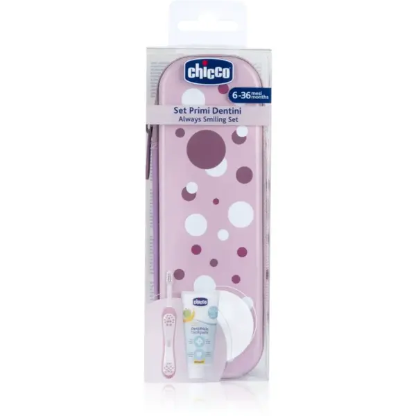 Chicco Always Smiling Set 6m+ sada zubní péče s pouzdrem Lilac