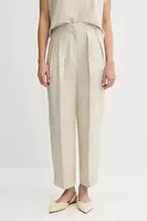 Kalhoty s příměsí lnu United Colors of Benetton dámské, béžová barva, high waist, 45BVDF09B