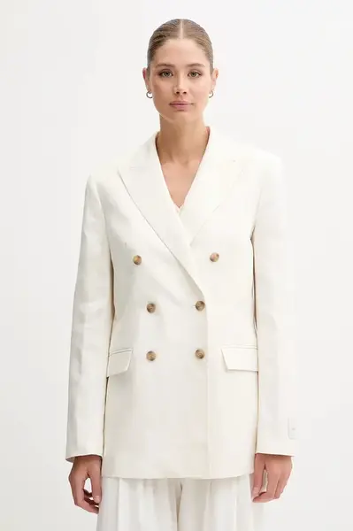 Plátěné sako Calvin Klein béžová barva, LV044B404G