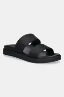 Pantofle Calvin Klein FLAT SLIDE - JACQ dámské, černá barva, na platformě, HW0HW02486