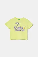 Dětské bavlněné tričko United Colors of Benetton zelená barva, s potiskem, 3X1SG10I9