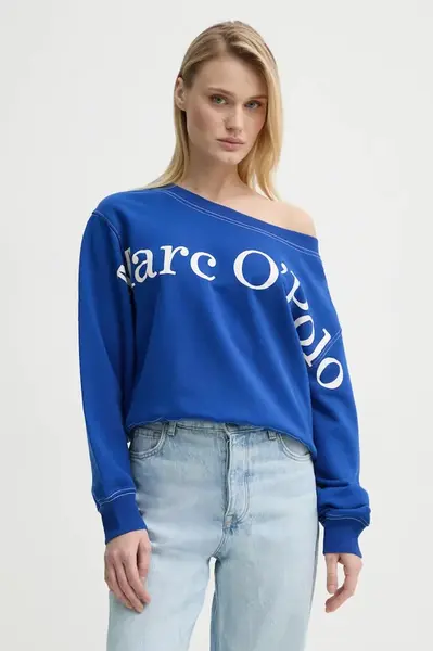 Bavlněná mikina Marc O'Polo dámská, modrá barva, s potiskem, 502407354067