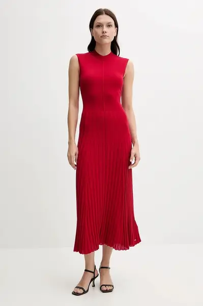 Šaty s příměsí hedvábí Tommy Hilfiger červená barva, maxi, WW0WW45653