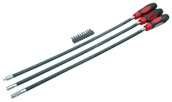 QUATROS Flexibilní šroubováky, extra dlouhé, s různým zakončením s bity, sada 3 kusů - QS51215