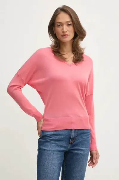 Svetr United Colors of Benetton dámský, růžová barva, lehký, 103VD402R