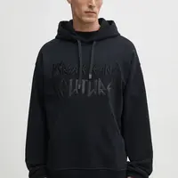 Bavlněná mikina Versace Jeans Couture pánská, černá barva, s kapucí, s aplikací, 78GAIE02 CF00E