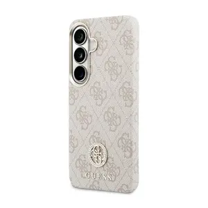 Zadní kryt Guess PU Leather 4G Strass Logo Gold Frame Magnetic pro Samsung Galaxy S26, růžová