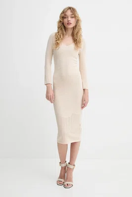 Šaty Blugirl Blumarine béžová barva, midi, přiléhavé, RA5012.MS99E
