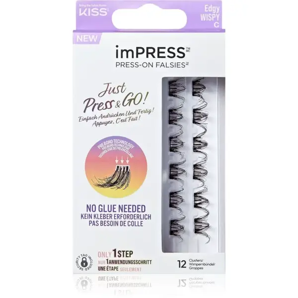 KISS imPRESS Just Press & GO ! trsové nalepovacie mihalnice bez uzlíka Edgy Whispy C 12 ks