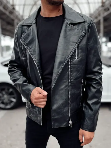 Pánská kožená bunda ramoneska černá