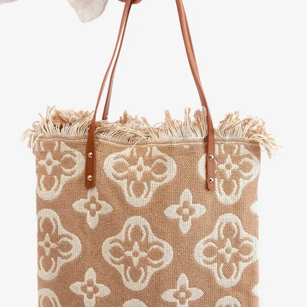 Boto Vzorovaná Velká Plátěná Plážová Taška Hnědá Sadhara