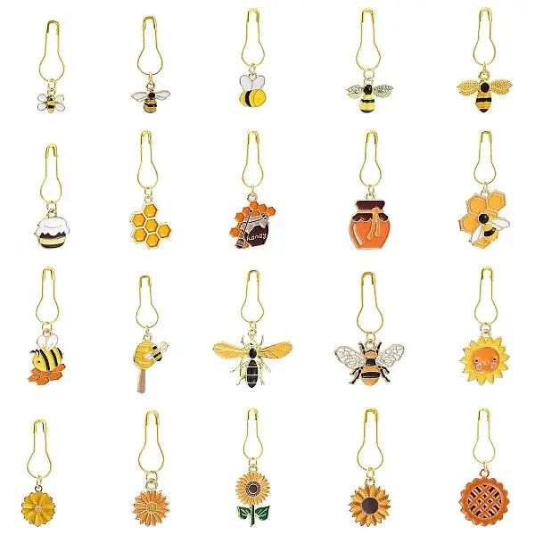 20Pcs Bees Theme Alloy Enamel Locking Stitch Marker
