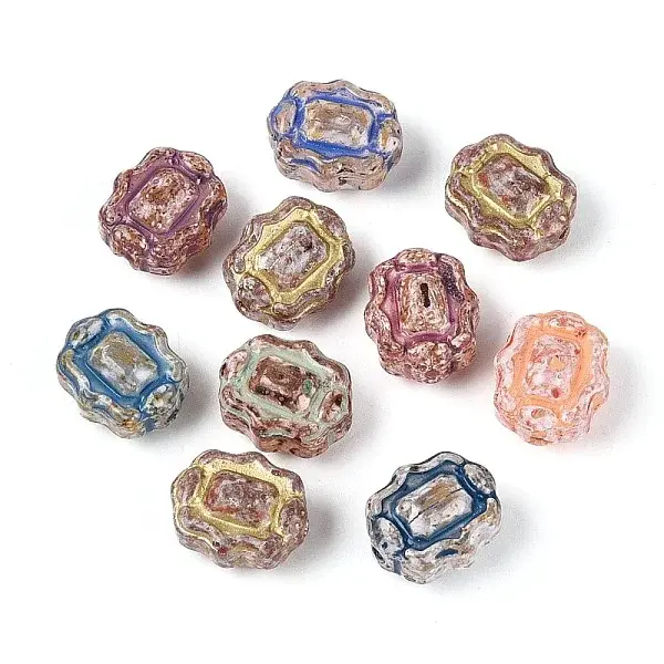 Picasso Baking Paint and Golden Metal Enlaced Glass Beads