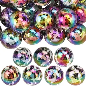 20Pcs UV Plating Acrylic Printed Beads
