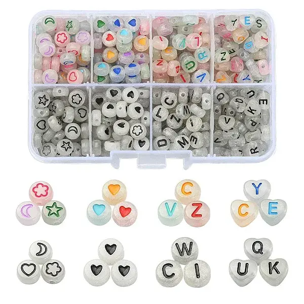 480Pcs 8 Style Luminous Acrylic Beads