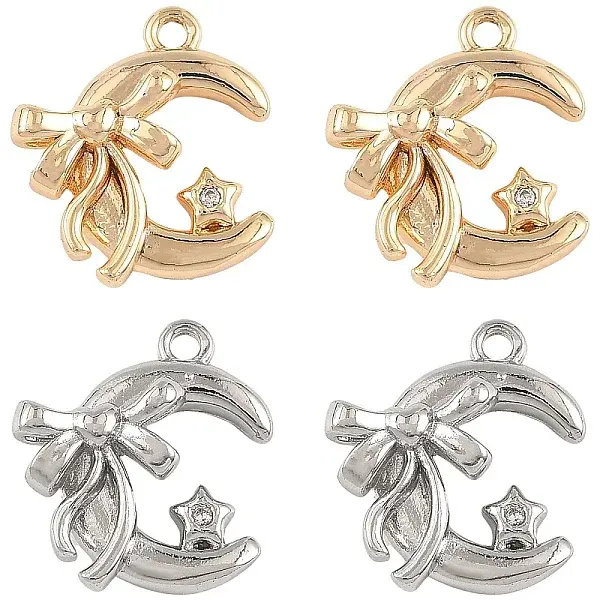 2Pcs 2 Colors Brass Pendants with Clear Glass