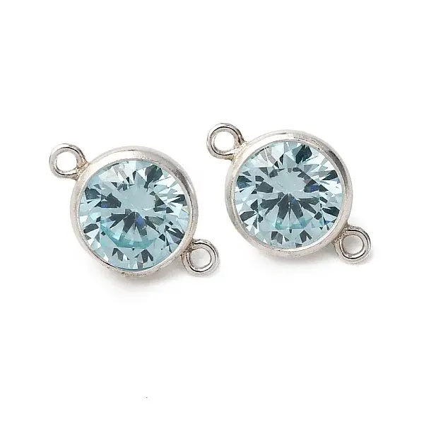 925 Streling Silver Pave Cubic Zirconia Birthstone Connector Charms