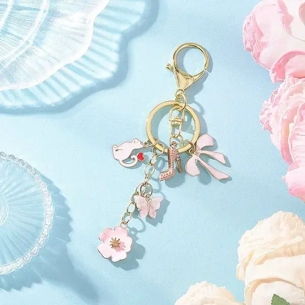 Cat Shape with Flower Alloy Enamel Keychains