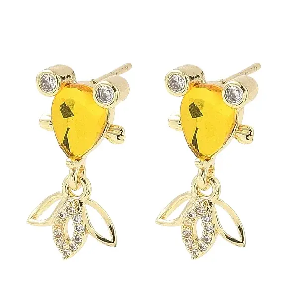 Brass Micro Pave Cubic Zirconia Fish Dangle Stud Earrings
