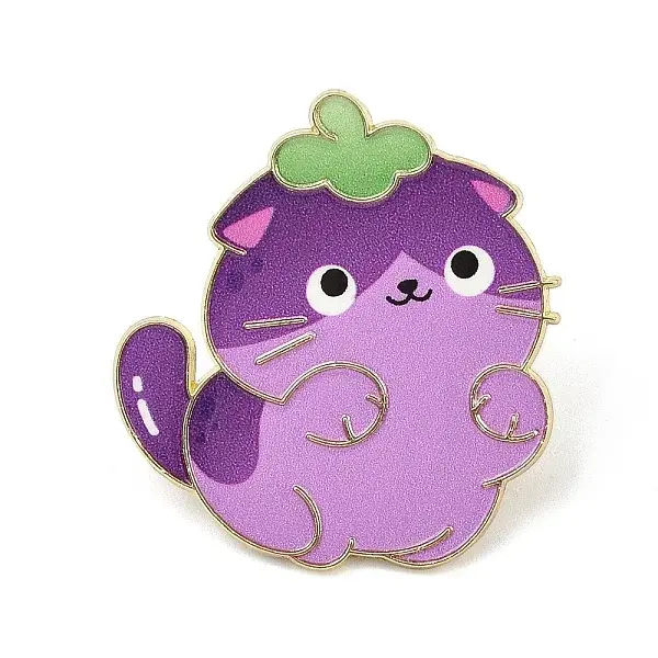 Cat Shape with Grape Enamel Pins