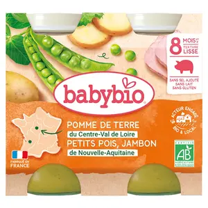 BABYBIO Denní menu Brambory a hrášek se šunkou 2x200 g