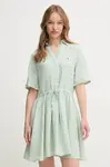 Lněné šaty Tommy Hilfiger zelená barva, mini, WW0WW44672