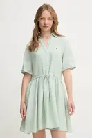 Lněné šaty Tommy Hilfiger zelená barva, mini, WW0WW44672