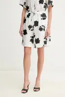 Lněné kraťasy Liviana Conti dámské, bílá barva, vzorované, high waist, L5SL57