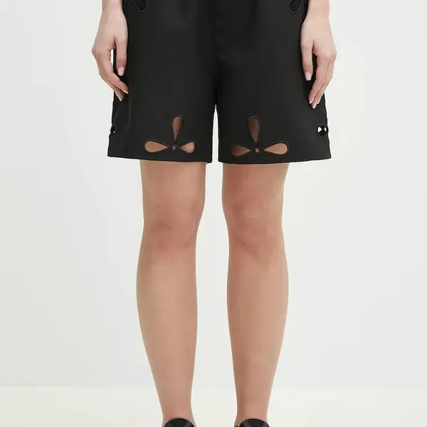 Kraťasy Coperni Petal Embroidered Cut-Out dámské, černá barva, s aplikací, high waist, COPP116F3004