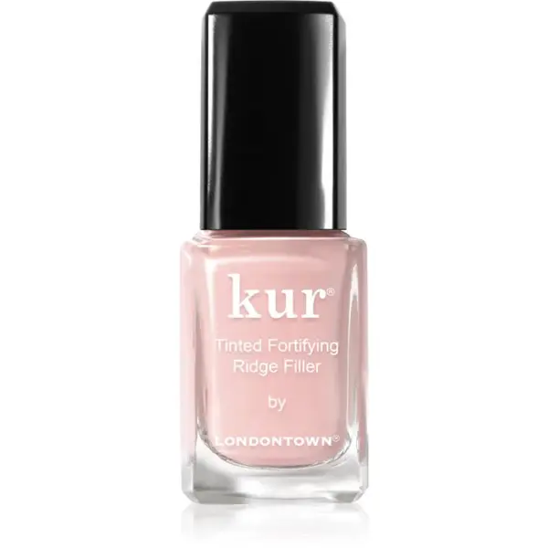 LONDONTOWN Kur Tinted Fortifying Ridge Filler vyhladzujúci podkladový lak na nechty pre suché a krehké nechty odtieň Petal Pink 12 ml