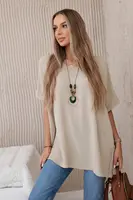 Włoski Oversized blúzka s príveskom béžový