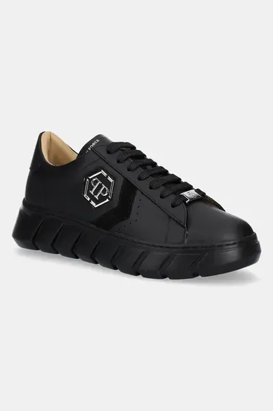 Kožené tenisky Philipp Plein Nappa Lo-Top Hexagon černá barva, USC0698 PLE075N 0202