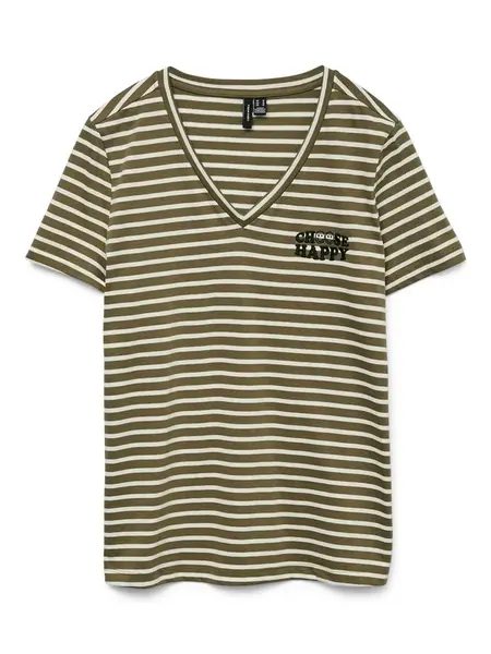VERO MODA Tričko  olivová / čierna / biela