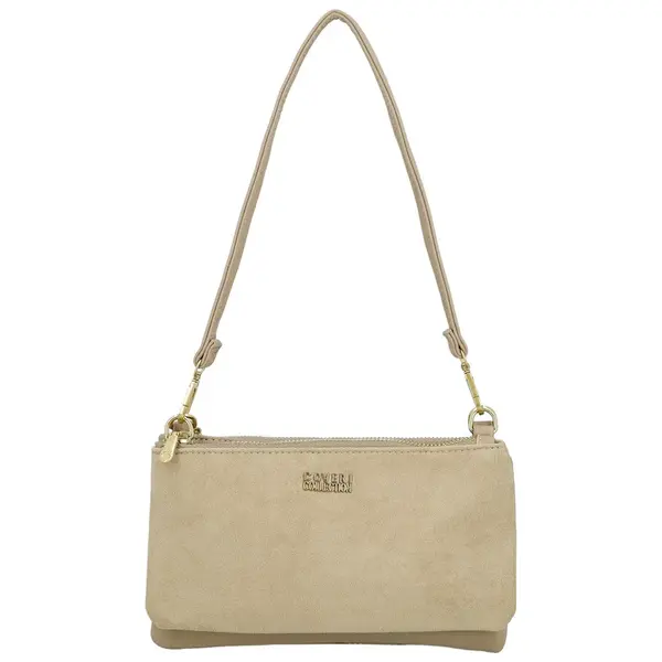 Stylová dámská semišová kabelka na rameno Amanda, tmavě béžová