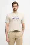 Bavlněné tričko BOSS Orange béžová barva, s potiskem, 50539186