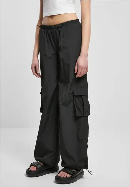 Women's Wide Crinkle Nylon Cargo Pants Black