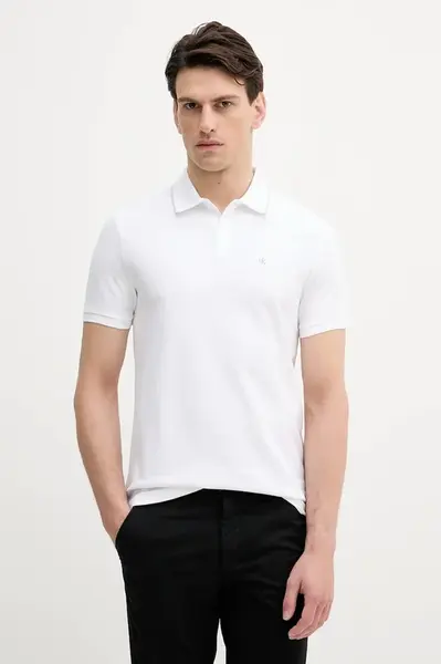 Bavlněné polo tričko Calvin Klein pánské, bílá barva, LV04LC239G