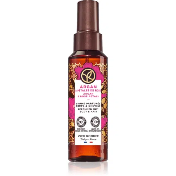Yves Rocher Bain de Nature parfémovaný sprej na tělo a vlasy pro ženy Argan & Rose Petals 100 ml