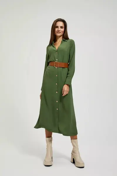 Marisse Khaki Midi Dress With Wide Belt