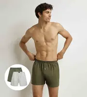 DIM COTTON STRETCH LOOSE BOXER 2x - Pánske voľné boxerky 2 ks - sivá - zelená