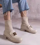 Gemre Beige ankle boots with a fabric upper by Krisa