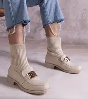 Gemre Beige ankle boots with a fabric upper by Krisa