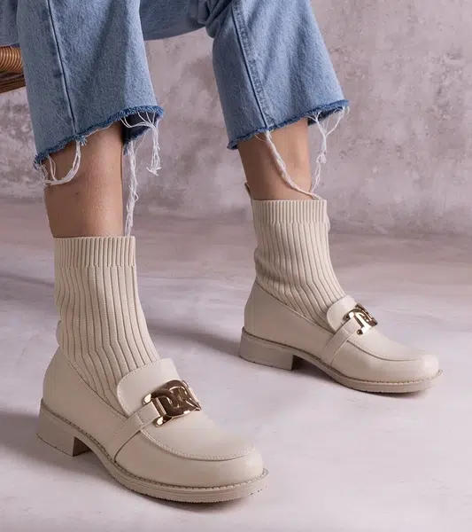Gemre Beige ankle boots with a fabric upper by Krisa