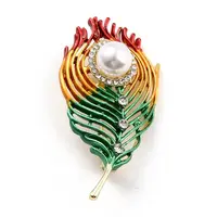 Feather Alloy Brooch with Resin Pearl