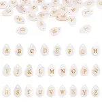 26Pcs 26 Styles Natural Shell Teardrop Charms with Golden Tone Metal Letter Slices