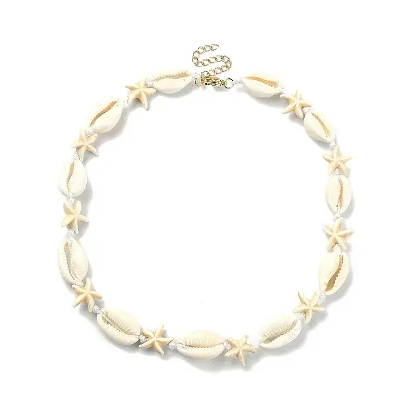 Natural Shell & Synthetic Turquoise Starfish Beaded Necklace with 304 Stainless Steel Clasps