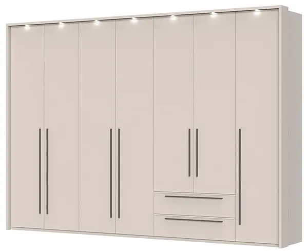 Sedmidveřová šatní skříň se zásuvkami a led osvětlením i baptiste -