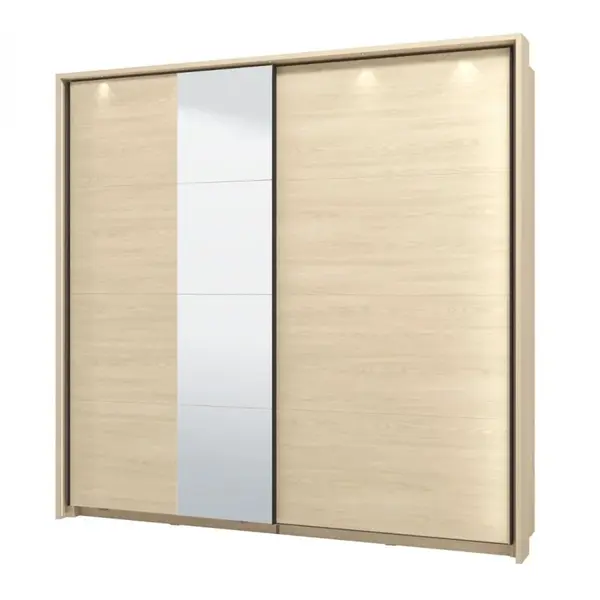 Šatní skříň s posuvnými dveřmi, zrcadlem a osvětlením anita - dub